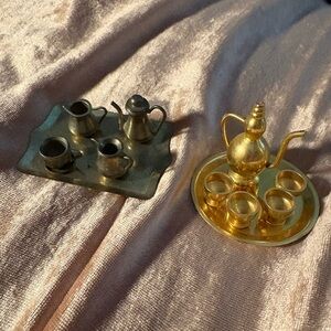 2 Miniature Tea Coffee Sets Metal Vintage